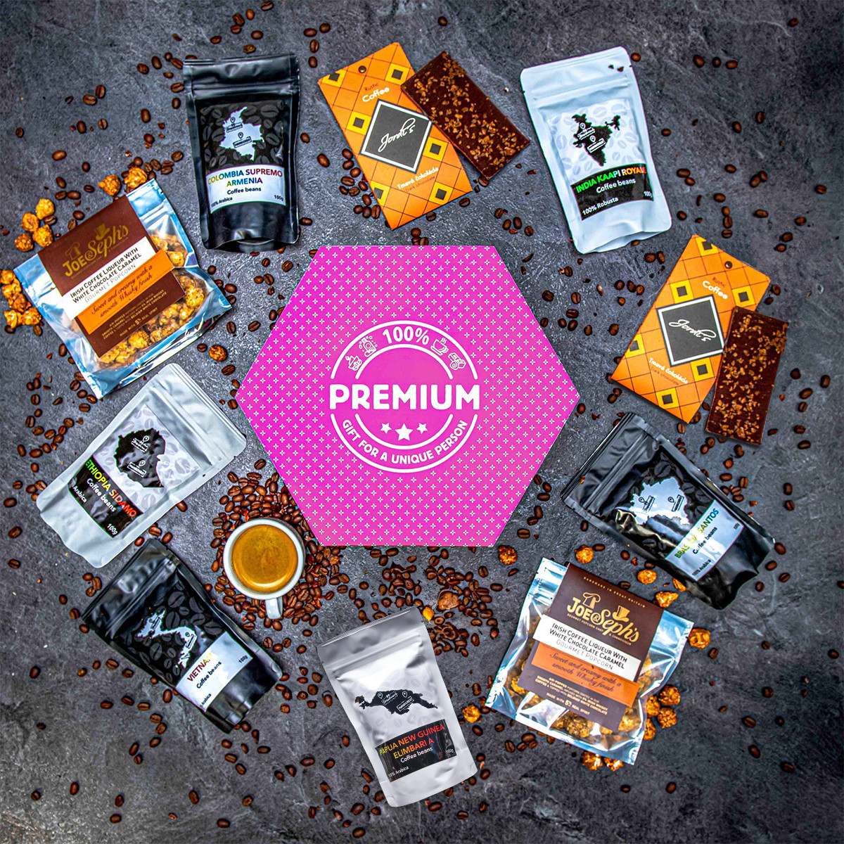Giftboxeo plné prémiové kávy XXL - Fialové