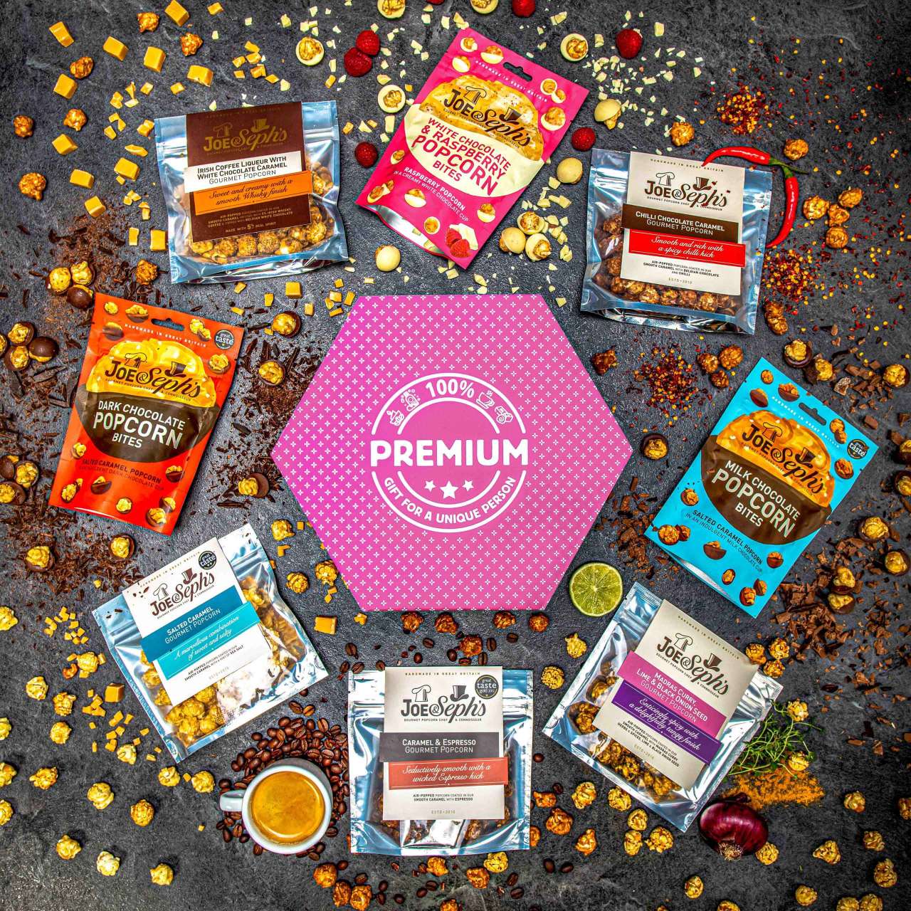 Hexagon plný luxusních popcornů - Fialový