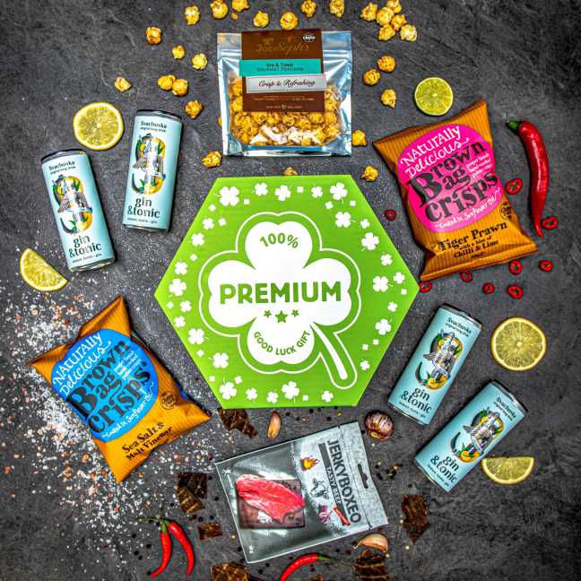 Surpriseboxeo-Geschenkset Vierblatt voller Gin Tonic