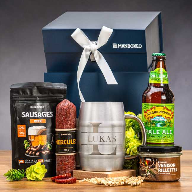 Geschenkboxeo Geschenkbox für Männer - Für Biertrinker + Bierglas mit Gravur