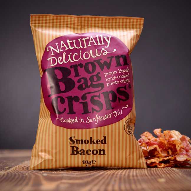 Knusprige, handgemachte Brown Bag Crisps mit geräuchertem Speck 40 g