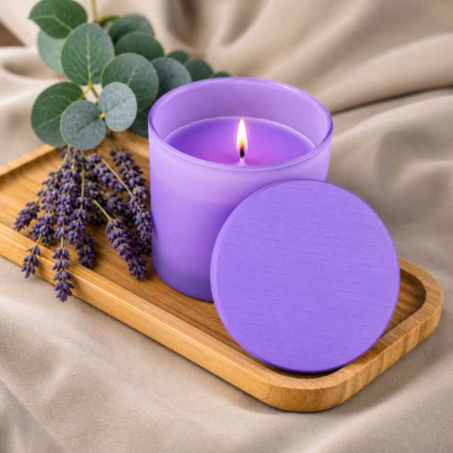 Violette Duftkerze in der Box 200 g – LAVENDEL & EUKALYPTUS