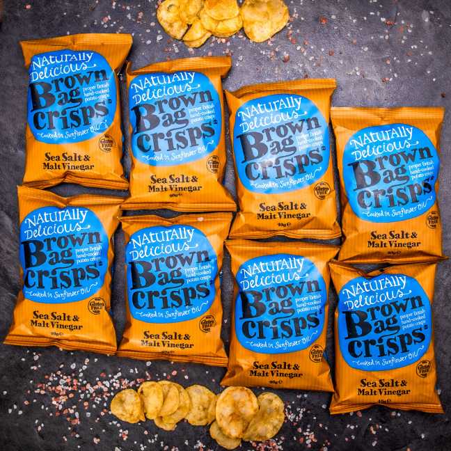 20× Knusprige, handgemachte Brown Bag Crisps mit Meersalz und Essig 40 g"