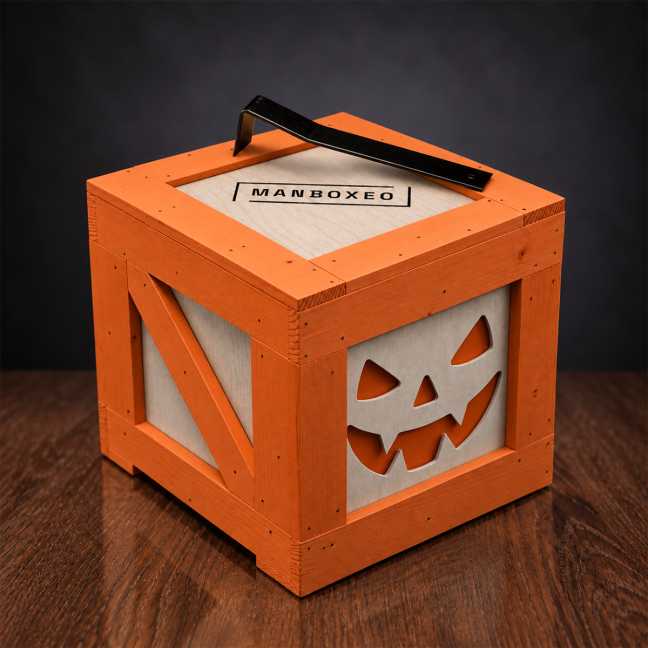 Leere orangefarbene Manboxeo-Kiste Halloween (groß + Brecheisen)