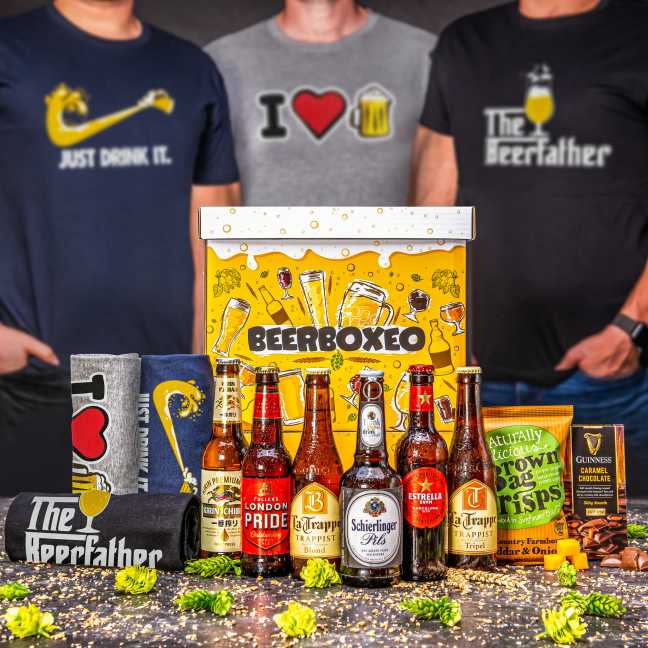 Beerboxeo - Geschenkverpackung voller Bierspezialitäten mit Bier-T-Shirt