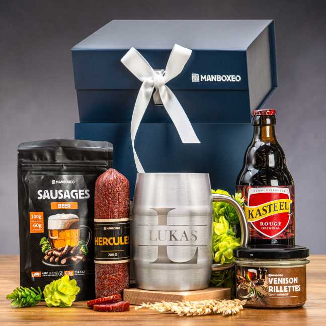 Geschenkboxeo Geschenkbox für Männer - Für Biertrinker + Bierglas mit Gravur