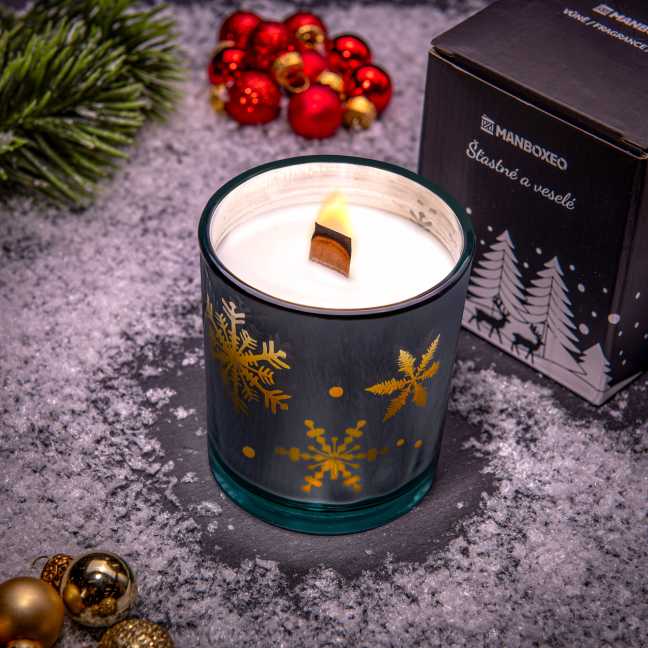 Weihnachtskerze mit knisterndem Holzdocht und intensivem Duft – Lavendel & Vanille 150 g