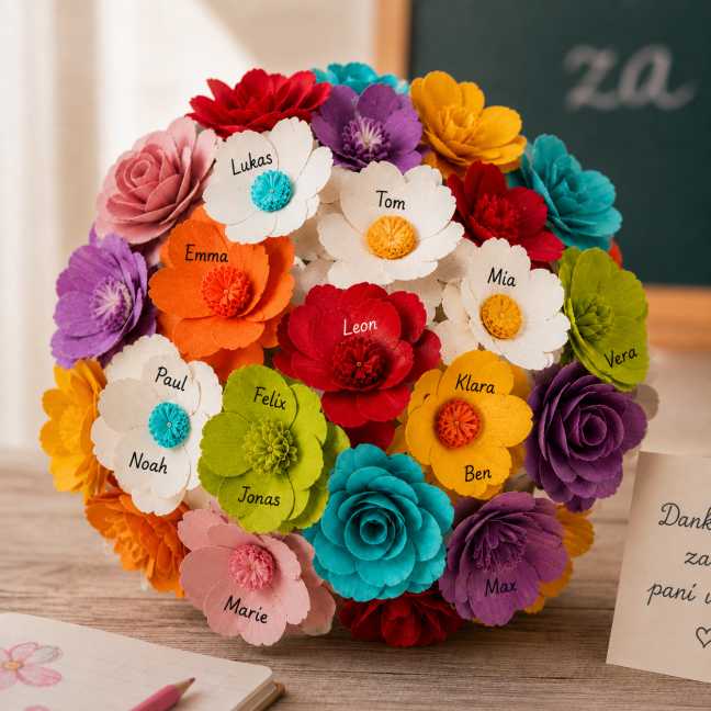 Duftender Holzblumenstrauß für die Lehrerin – Bunt