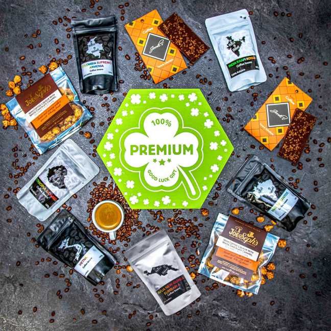 Surpriseboxeo-Geschenkset Vierblatt voller Premium-Kaffee